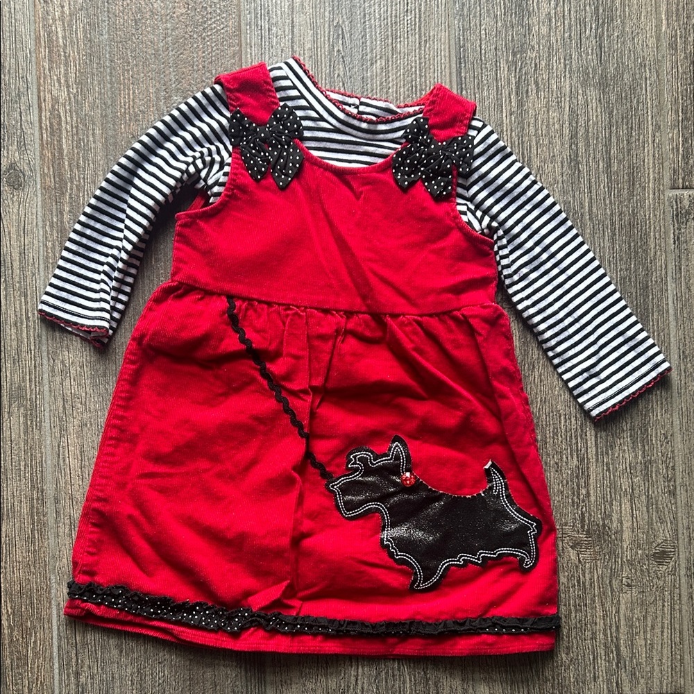 Red Dress with Black Dog Appliqué